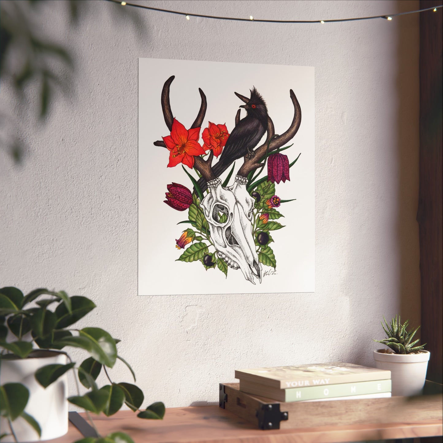 Flowers, Birds & Bones - Fine Art Matte Print - Red Finch Creations