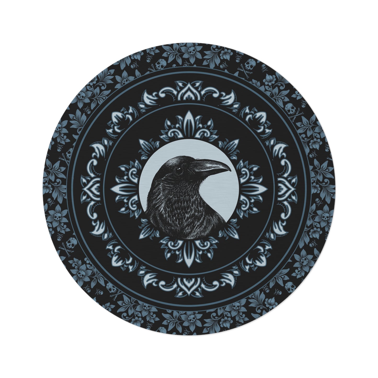 Circular Gothic Raven Rug - Blue - Red Finch Creations