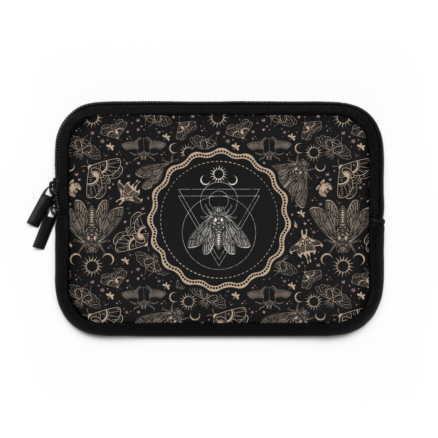 Witchy Occult Cicada Laptop Sleeve - Black + Gold - Red Finch Creations
