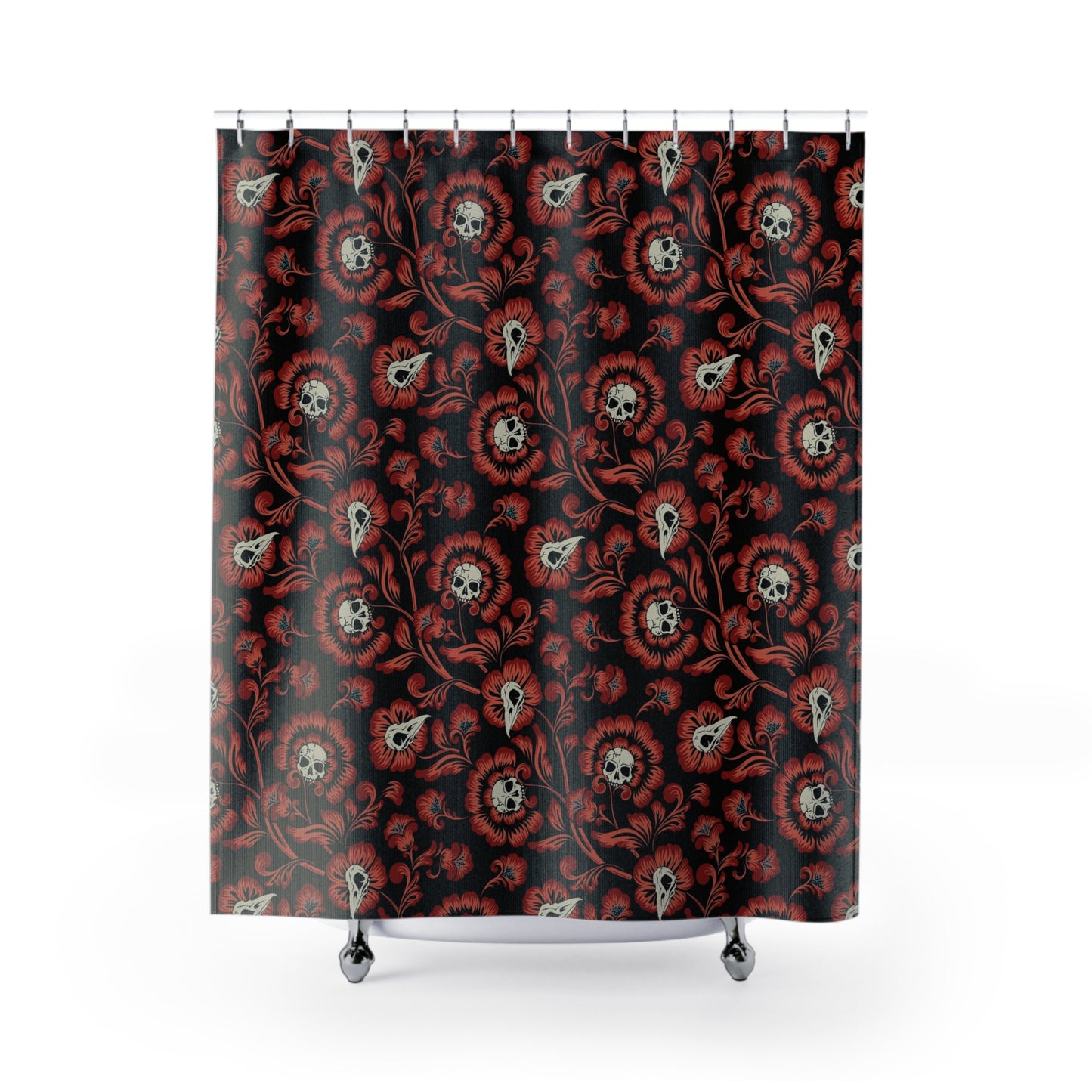 Gothic Victorian Floral Skull Shower Curtain - Red - Red Finch Creations