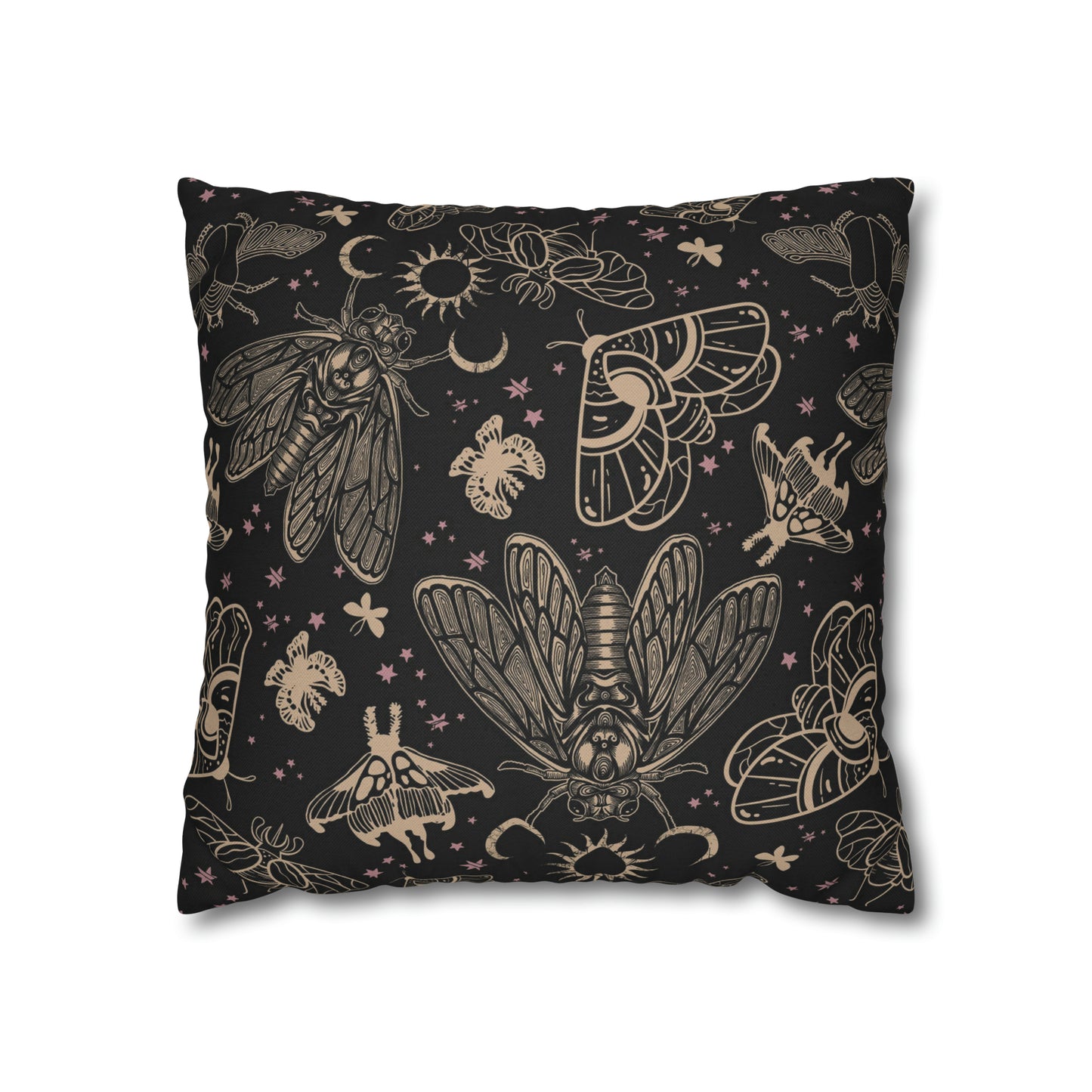 Witchy Cicada Square Throw Pillow Case - Black & Gold - Red Finch Creations
