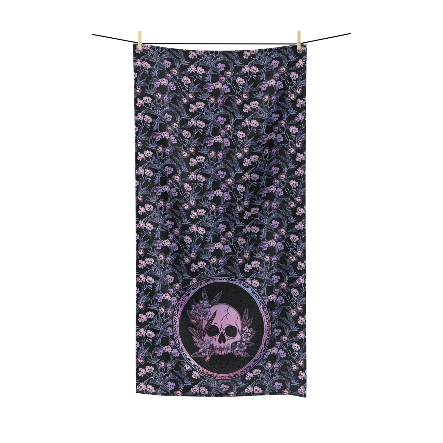 Pastel Goth Floral Bath or Beach Towel - Pink - Red Finch Creations