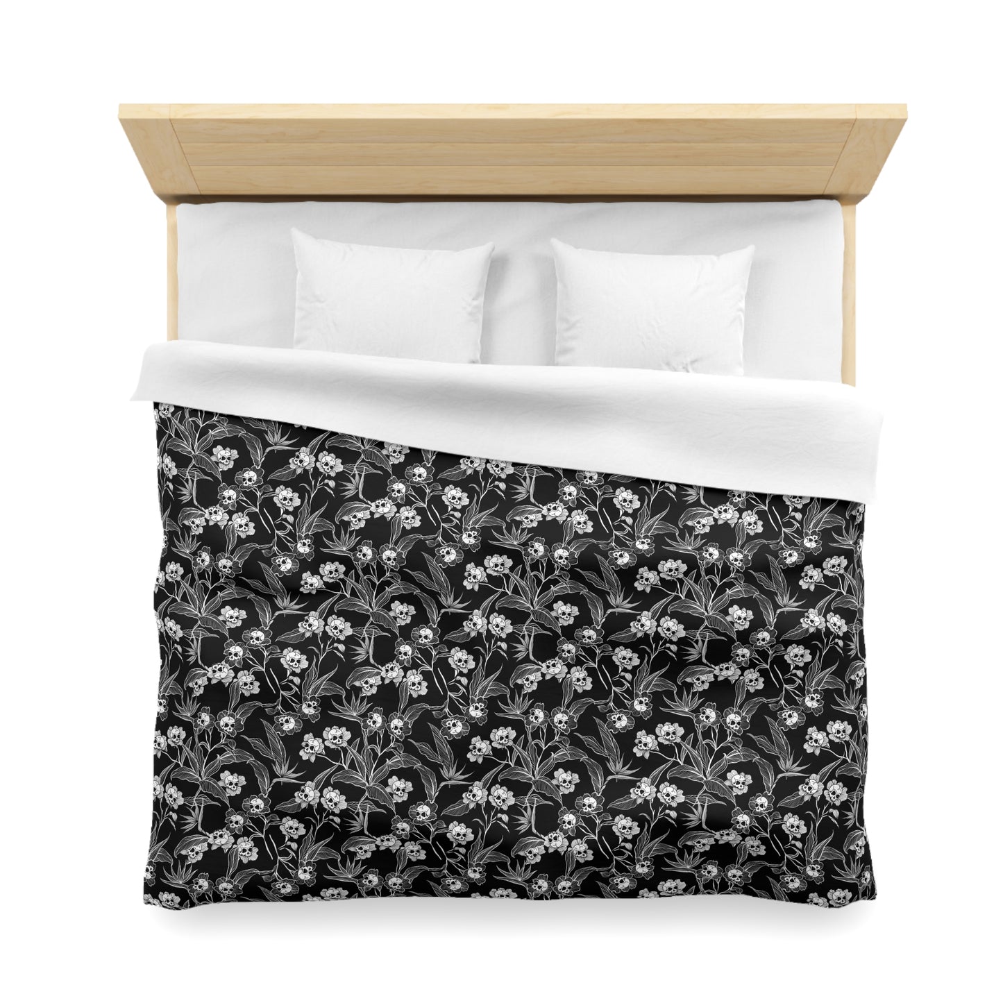 Gothic Floral Microfiber Duvet Cover - Black + White - Red Finch Creations