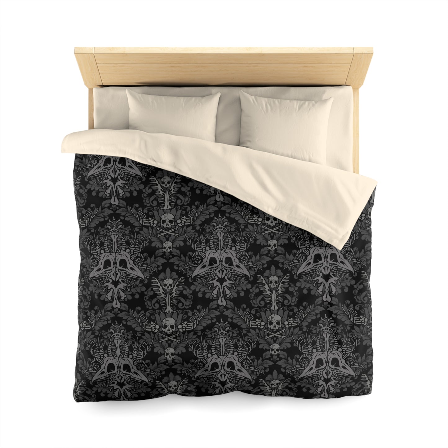 Dark Damask Bones Gothic Victorian Duvet Cover - Black - Red Finch Creations