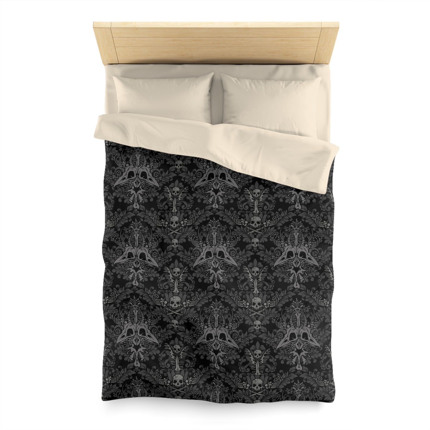 Dark Damask Bones Gothic Victorian Duvet Cover - Black - Red Finch Creations