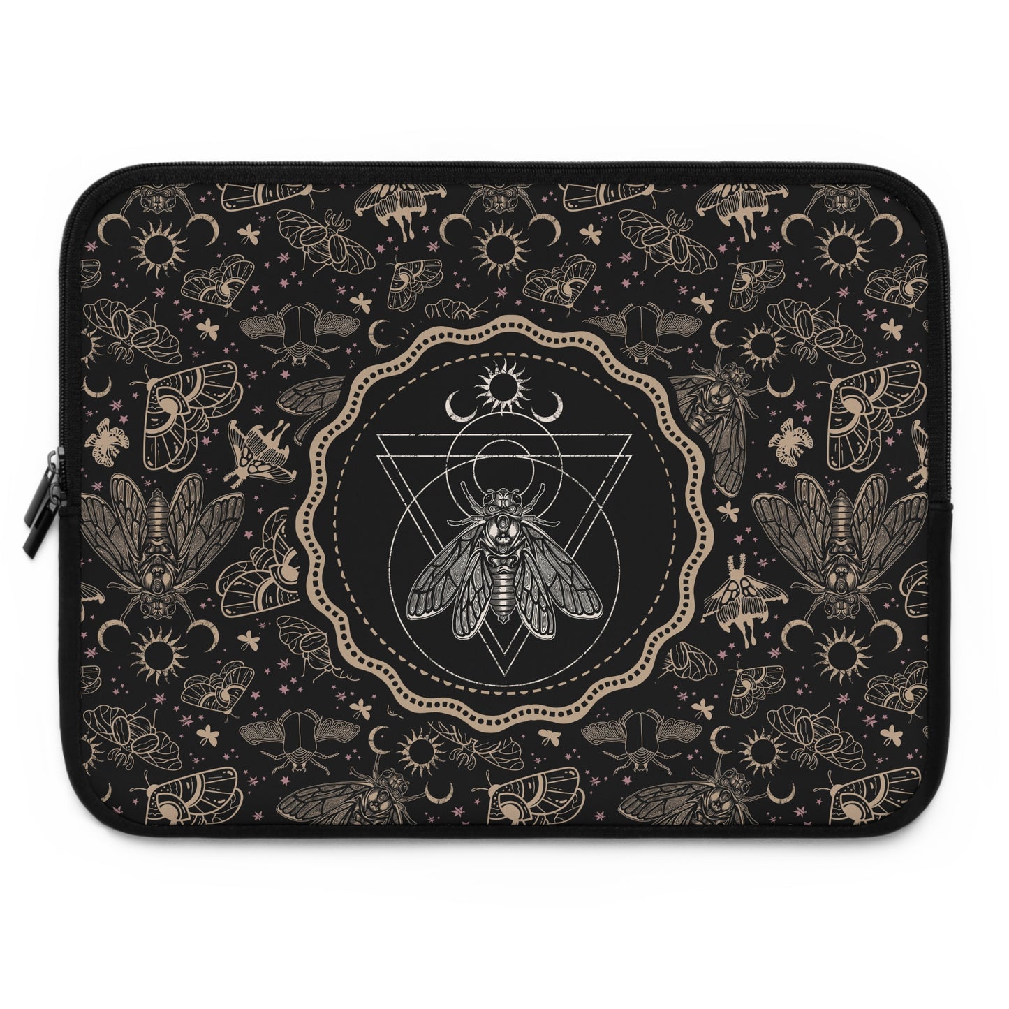 Witchy Occult Cicada Laptop Sleeve - Black + Gold - Red Finch Creations