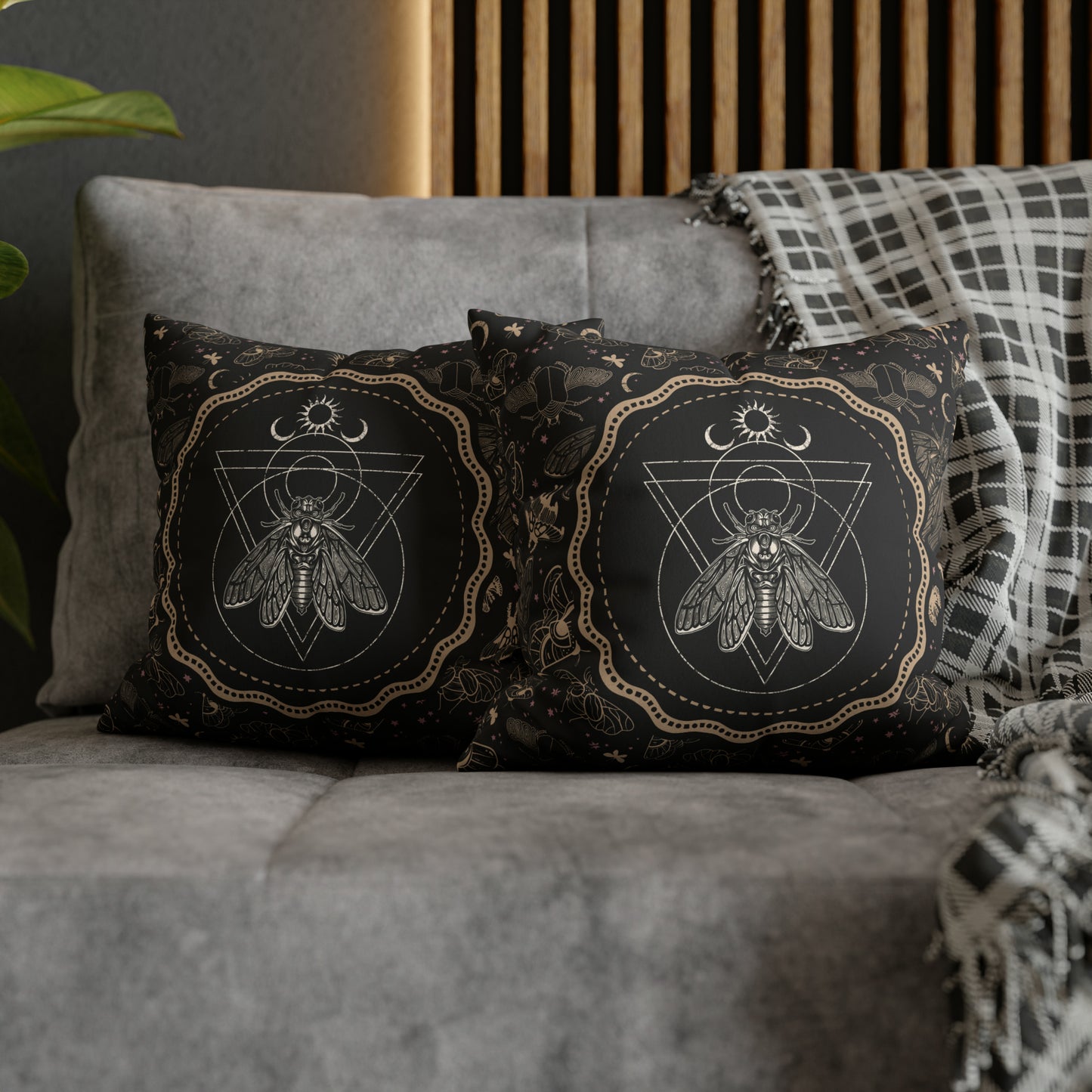 Occult Cicada Faux Suede Throw Pillow Case - Red Finch Creations