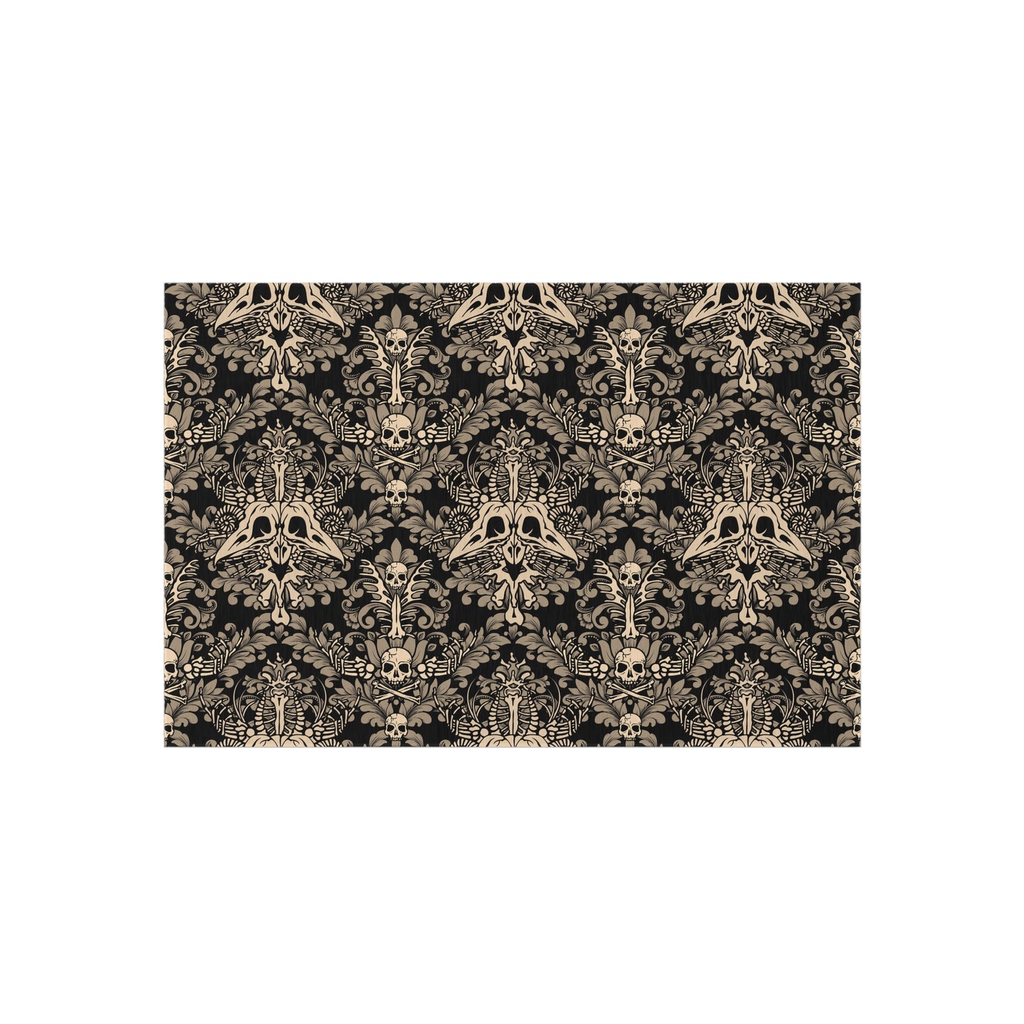 Damask Bones Gothic Indoor/Outdoor Area Rug - Beige & Black - Red Finch Creations