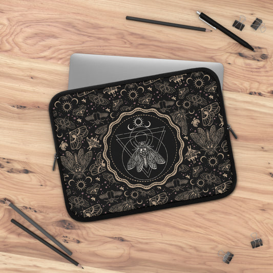 Witchy Occult Cicada Laptop Sleeve - Black + Gold