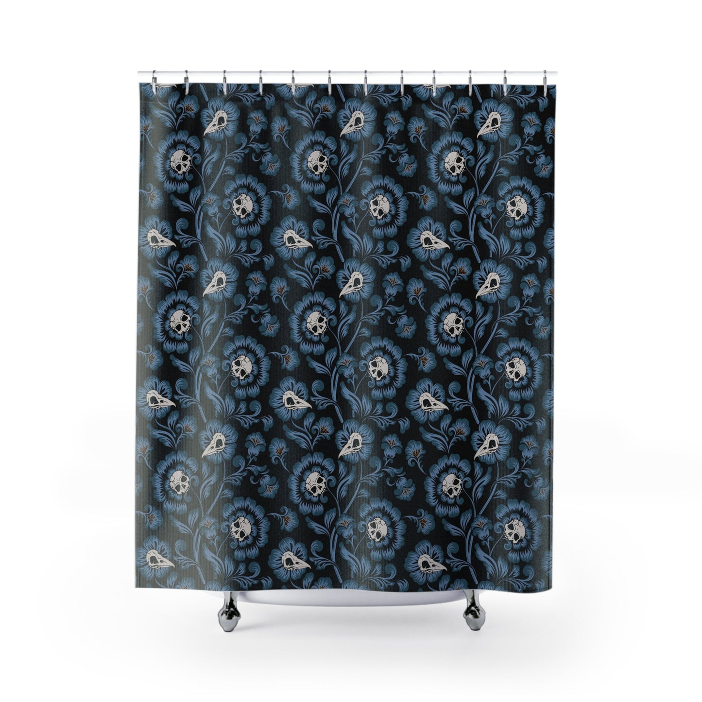Gothic Victorian Floral Skull Shower Curtain - Blue - Red Finch Creations