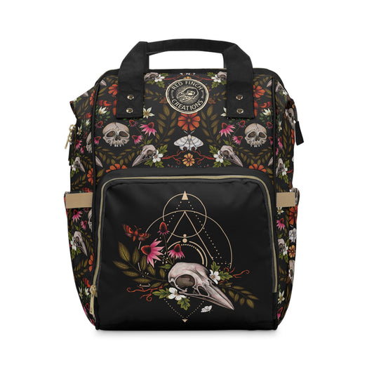 Dark Cottagecore Floral Skull Multifunctional Diaper Backpack