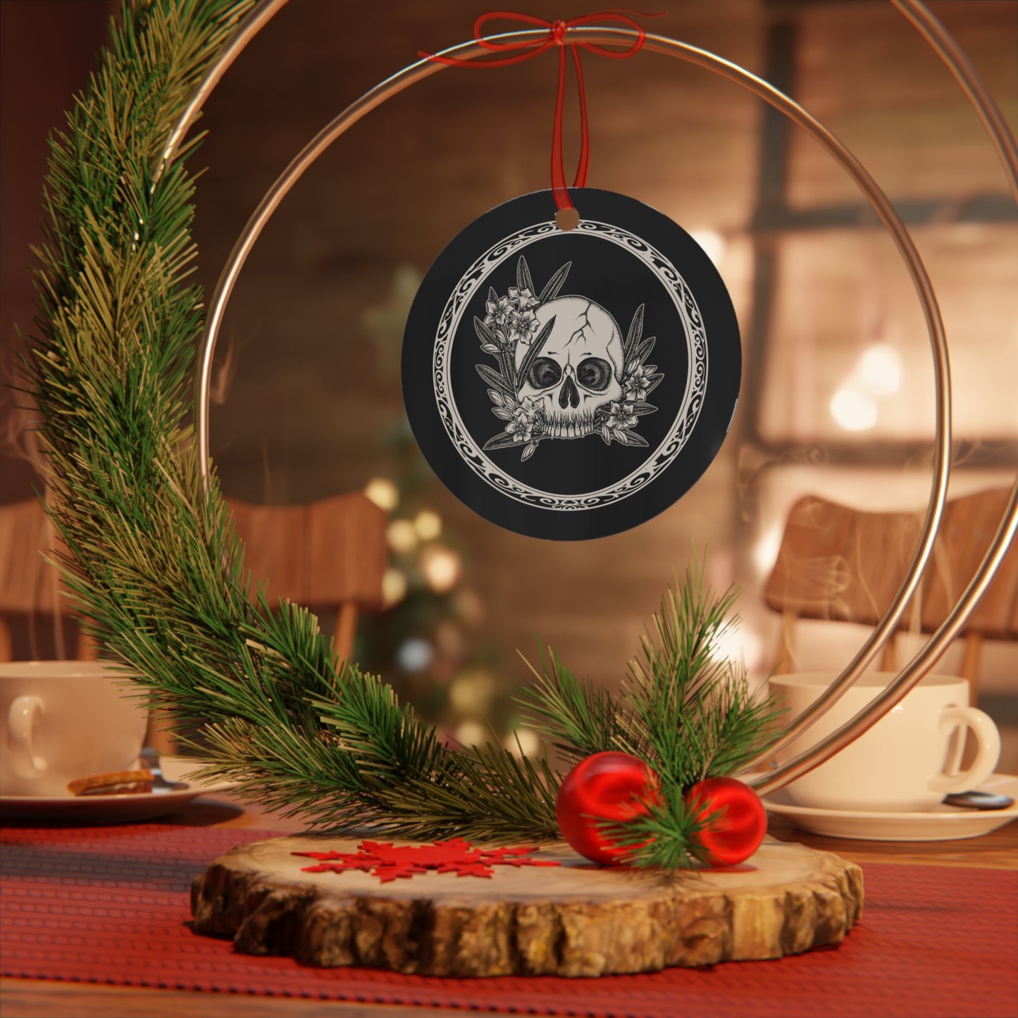 Gothic Floral Aluminum Yule Ornament
