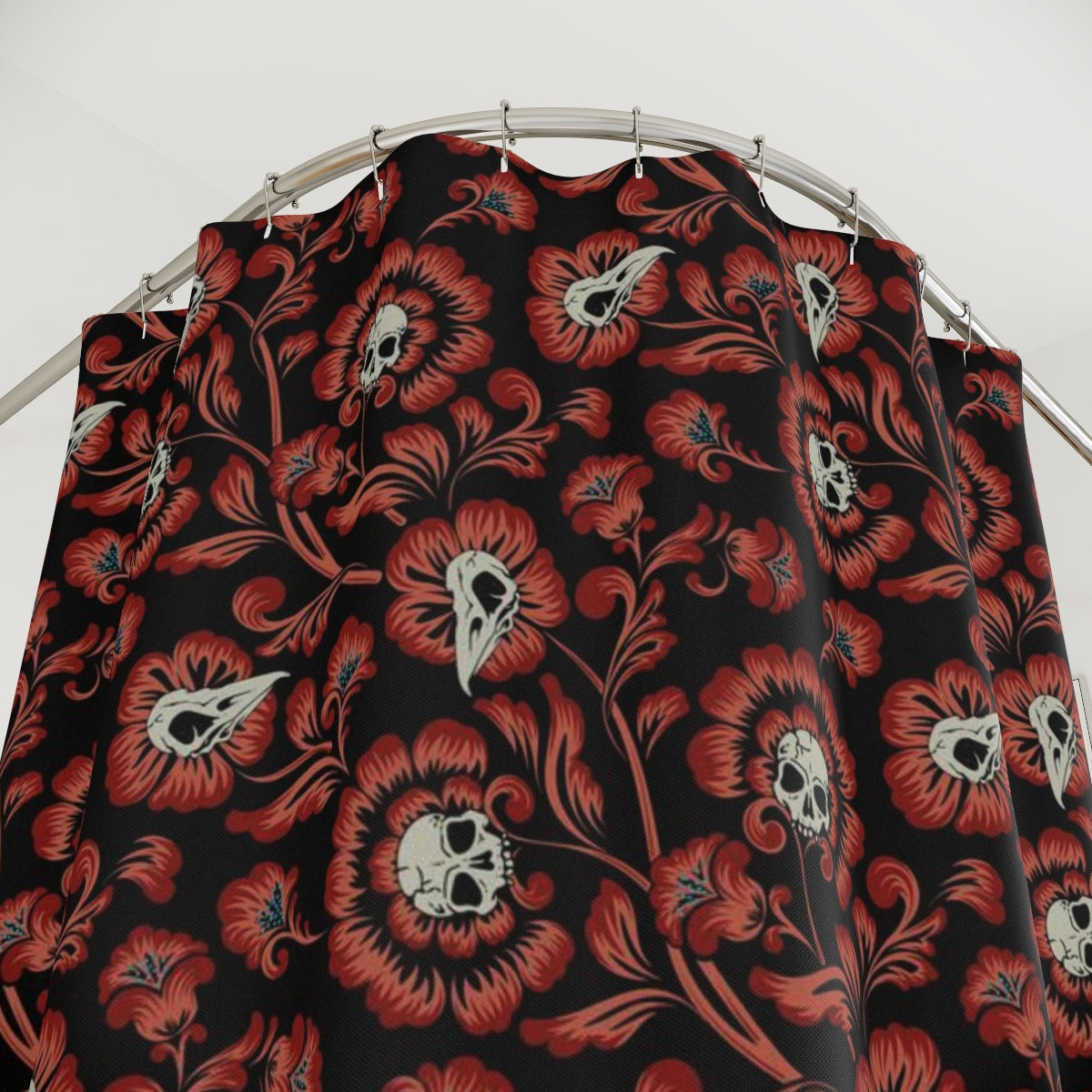 Gothic Victorian Floral Skull Shower Curtain - Red - Red Finch Creations