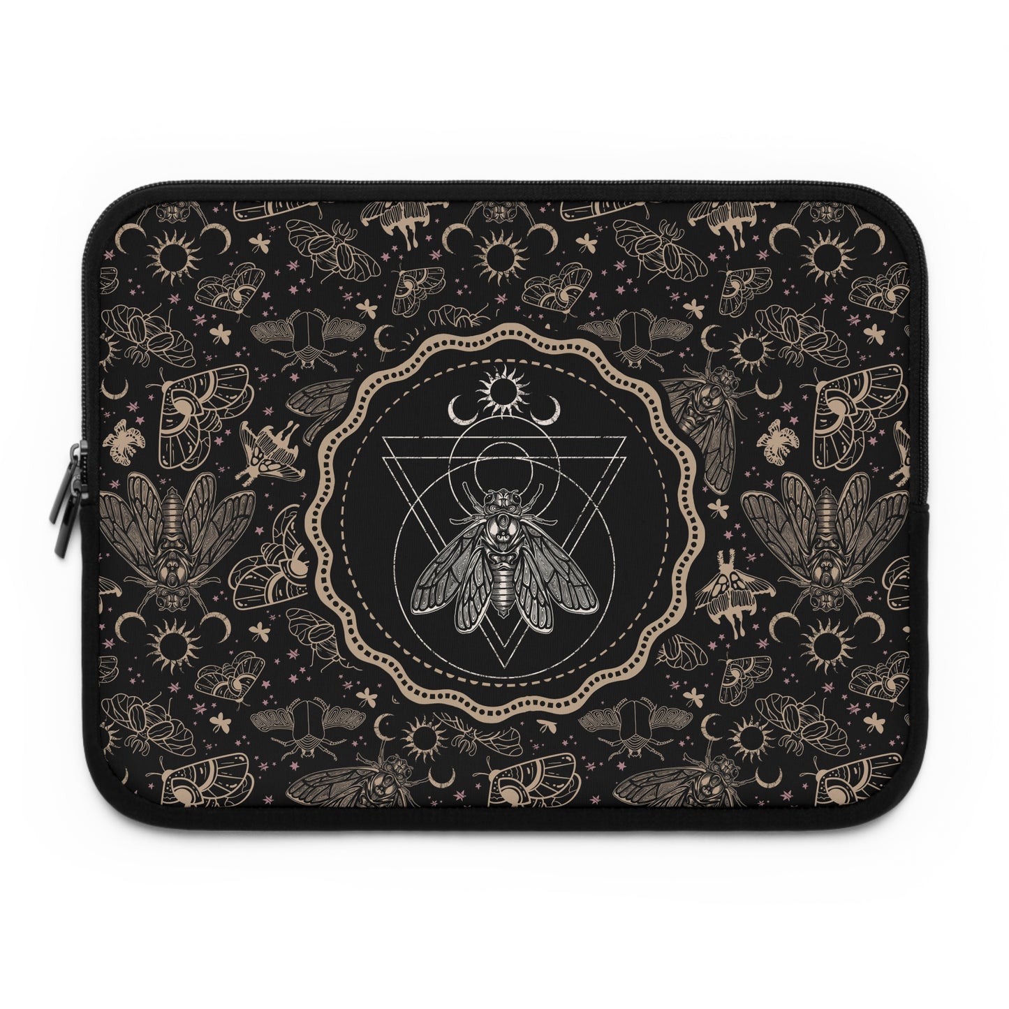 Witchy Occult Cicada Laptop Sleeve - Black + Gold - Red Finch Creations