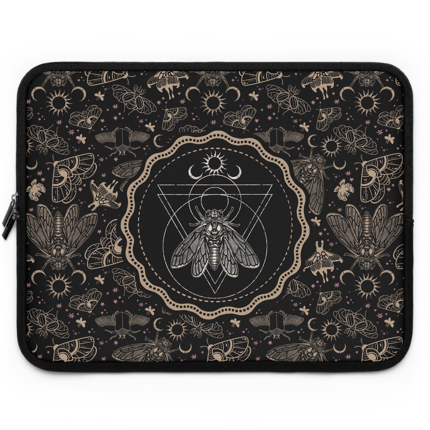 Witchy Occult Cicada Laptop Sleeve - Black + Gold - Red Finch Creations