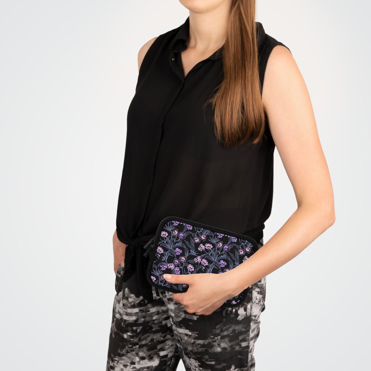 Pastel Goth Floral Neoprene Laptop Sleeve - Pink + Black - Red Finch Creations
