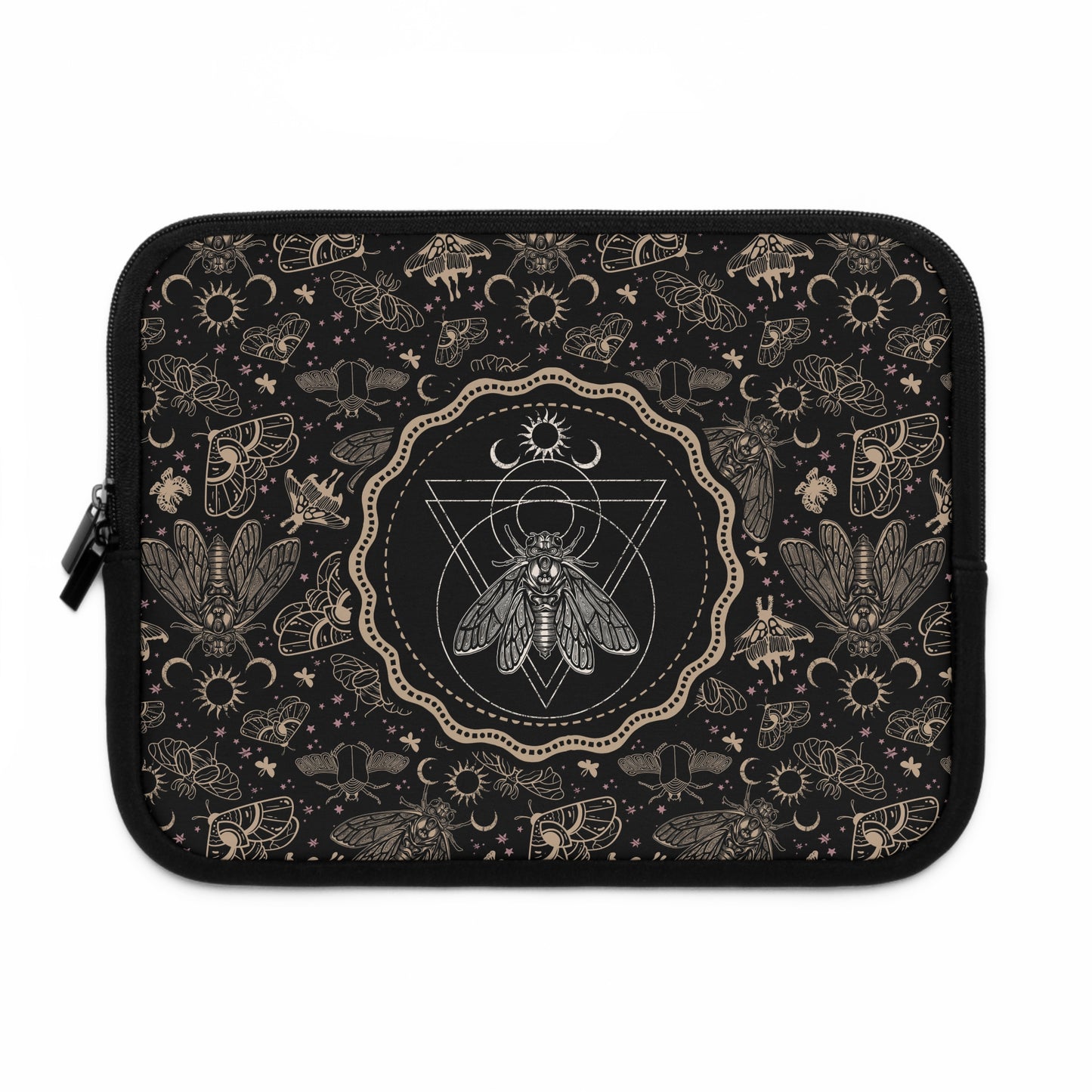 Witchy Occult Cicada Laptop Sleeve - Black + Gold - Red Finch Creations