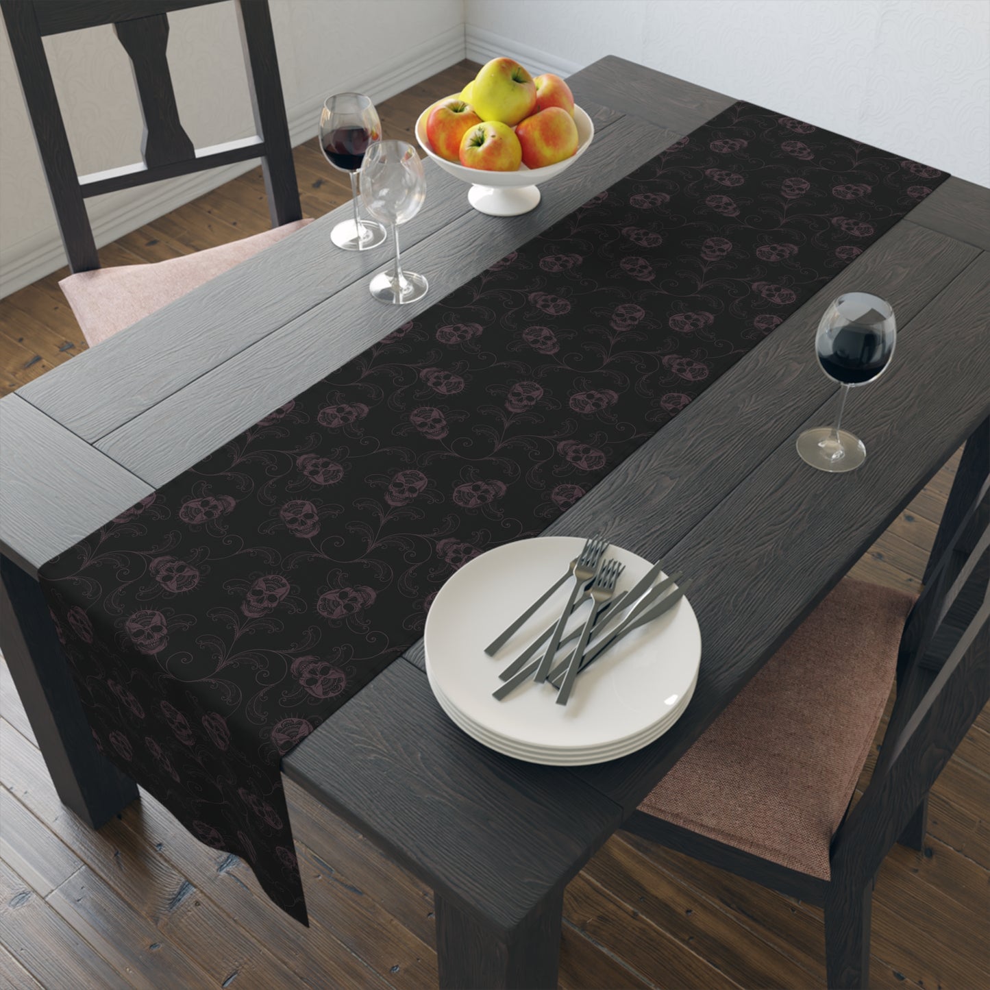Elegant Dark Skull Table Runner - Red Finch Creations