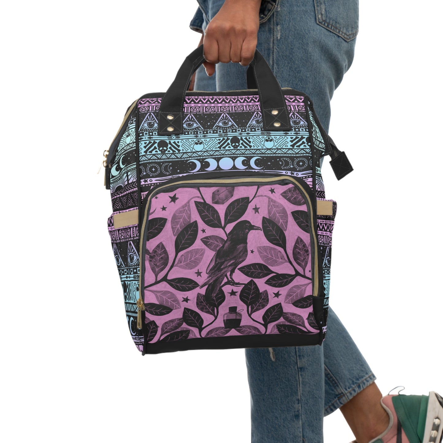 Pastel Witch Multifunctional Diaper Backpack - Pink + Turquoise - Red Finch Creations