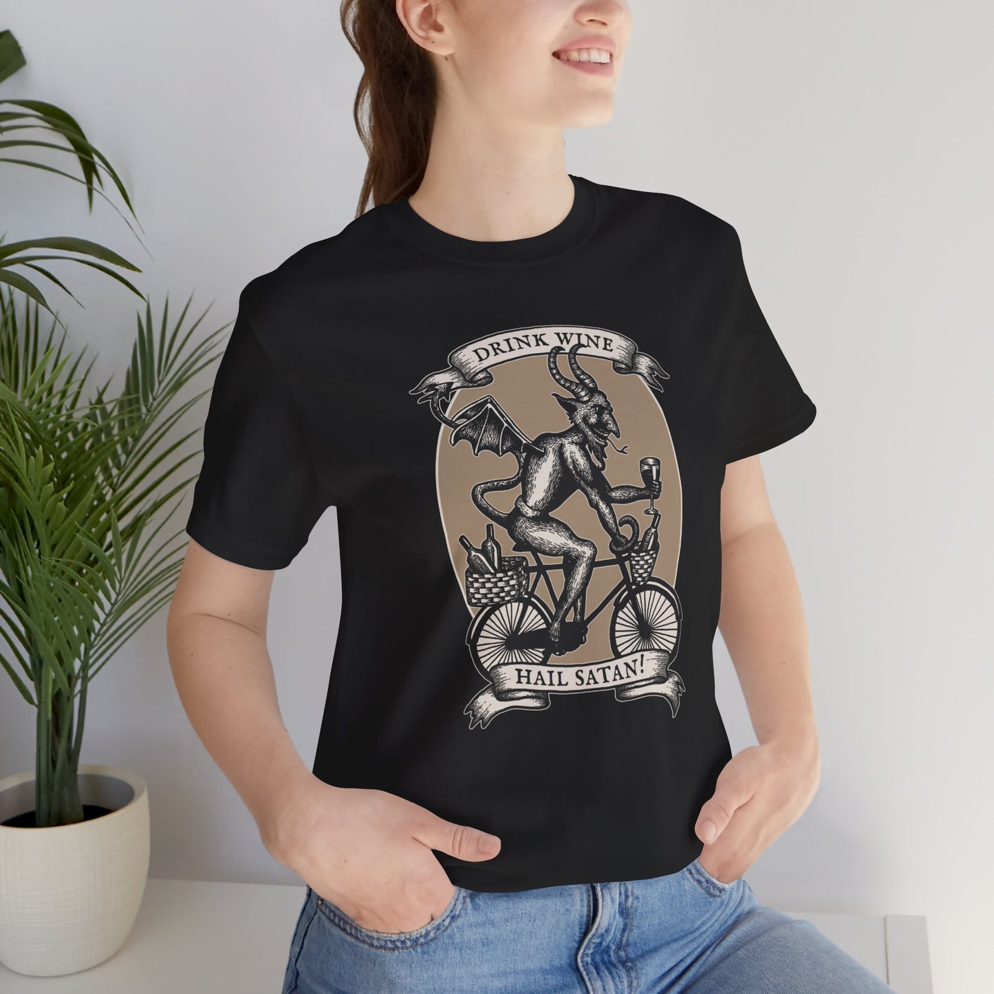 Drink Wine, Hail Satan! Unisex T-Shirt - Black - Red Finch Creations