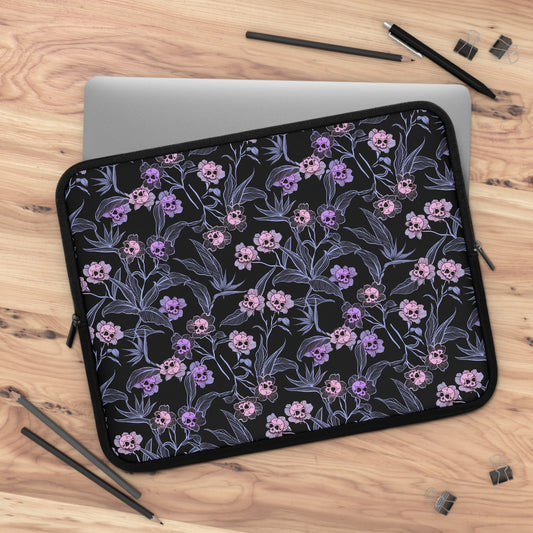 Pastel Goth Floral Neoprene Laptop Sleeve - Pink + Black