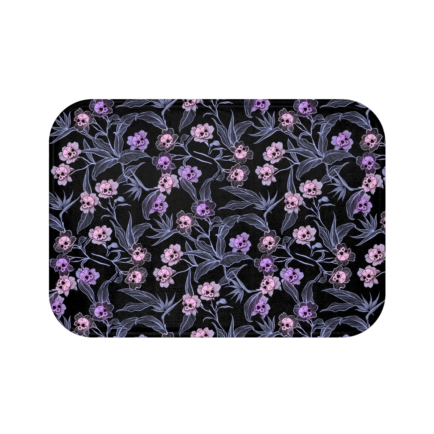 Pastel Goth Skull Flower Bath Mat - Pink & Black - Red Finch Creations