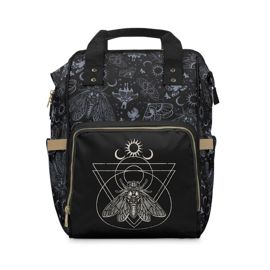 Witchy Cicada Multifunctional Diaper Backpack - Black