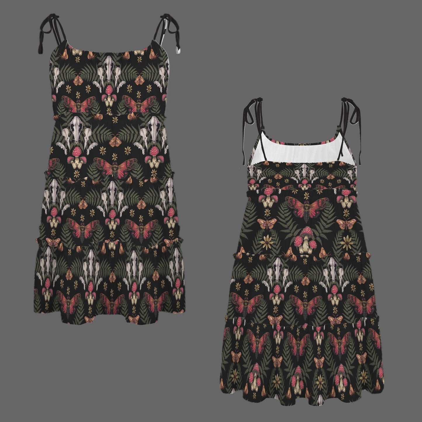 Mushroom Skull Tiered Tie Dress