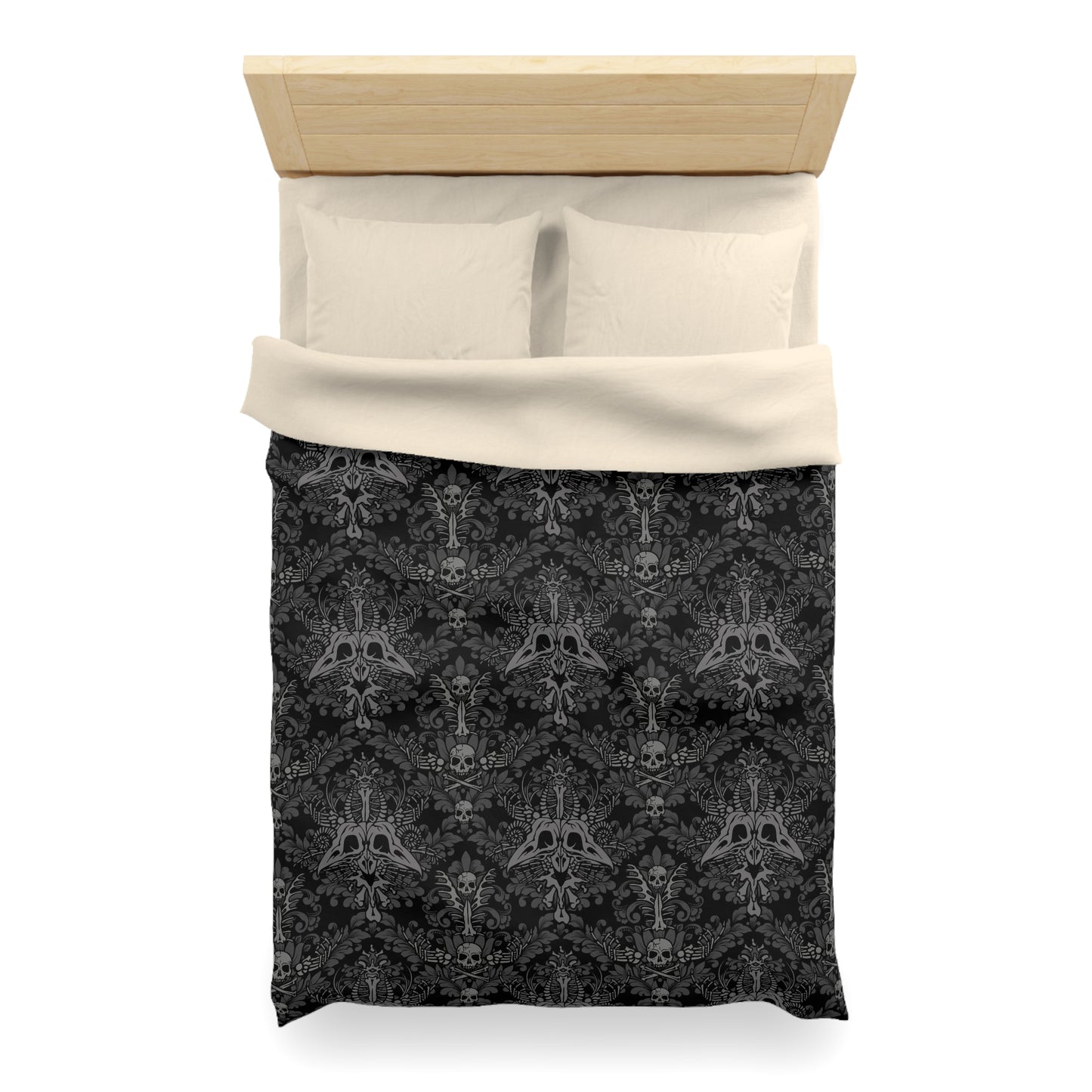 Dark Damask Bones Gothic Victorian Duvet Cover - Black - Red Finch Creations