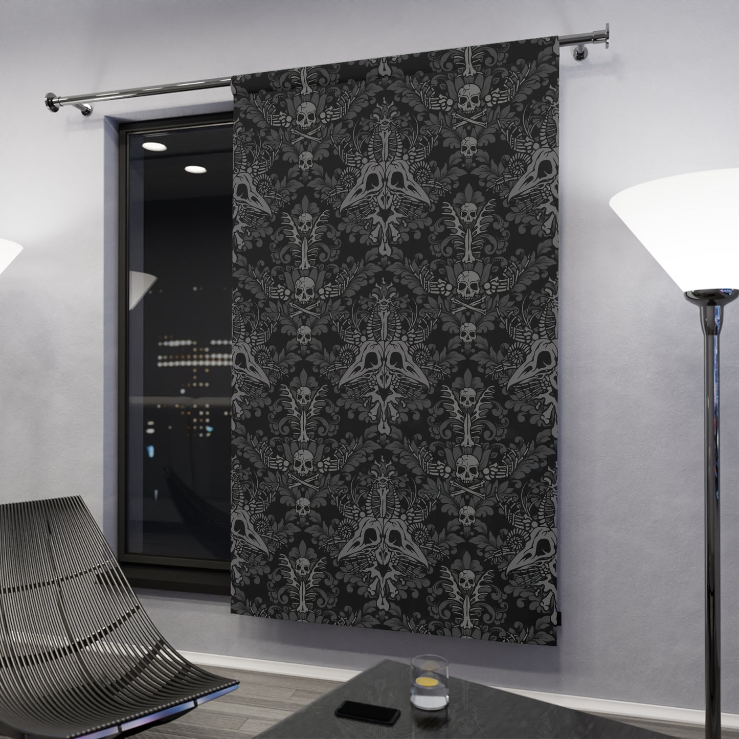 Damask Bones Window Curtain (1 Piece) - Black - Red Finch Creations