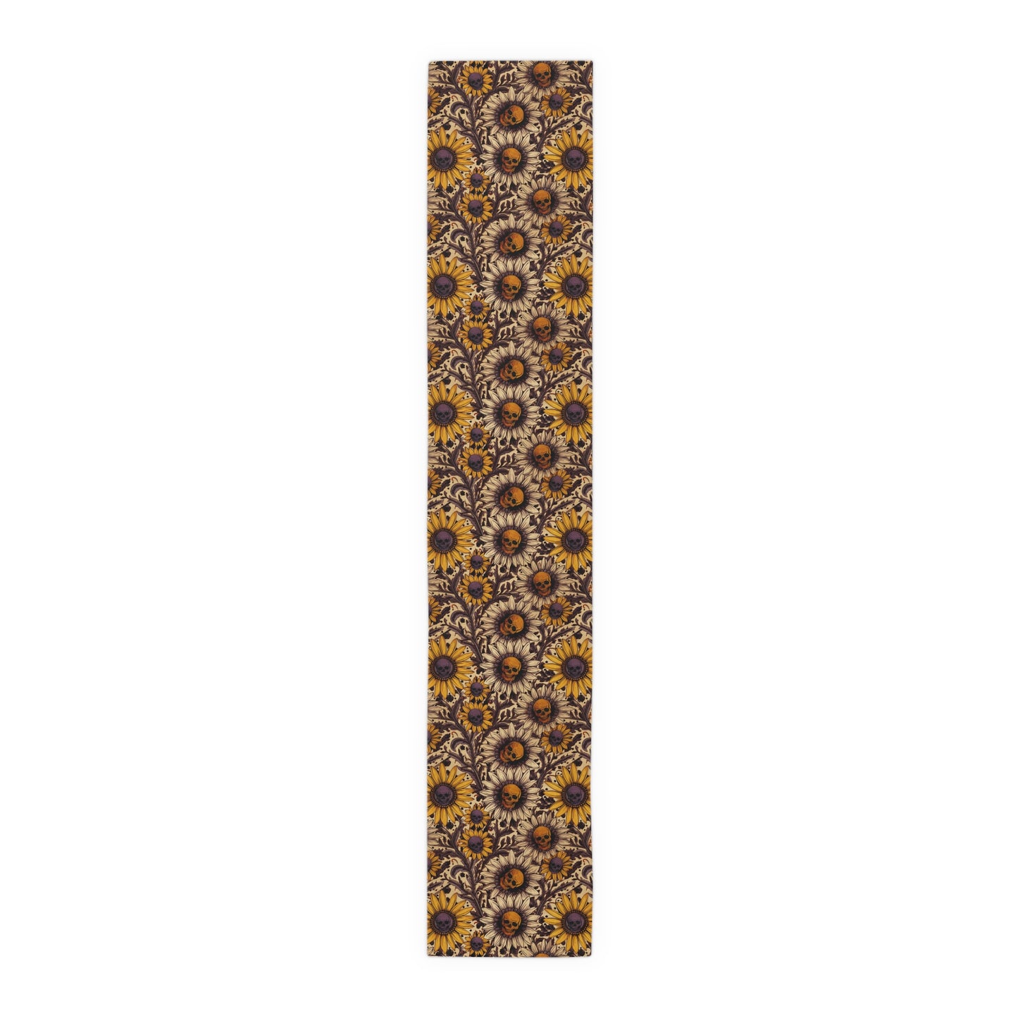 Fall Sunflower Skull Table Runner - Eggplant & Gold - Red Finch Creations
