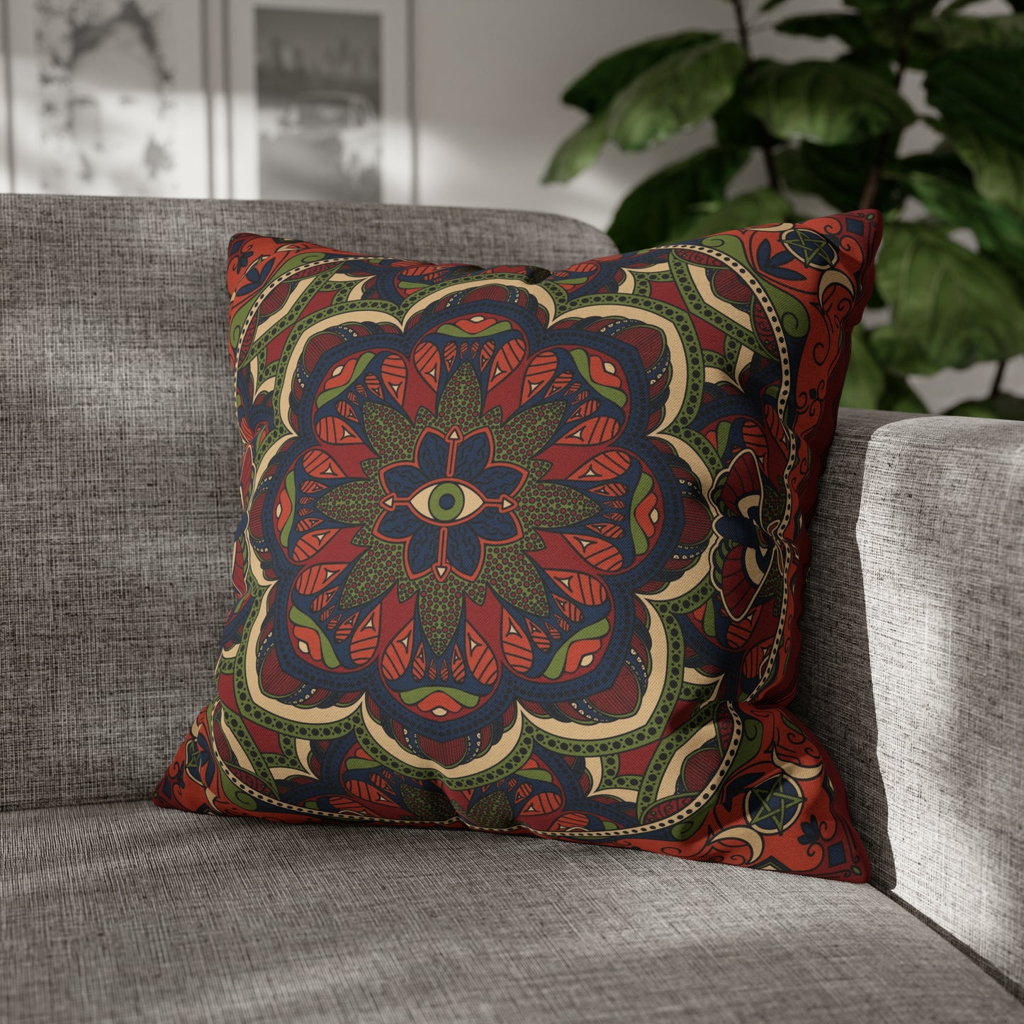 Occult Mandala Square Throw Pillow Cover - Red Finch Creations