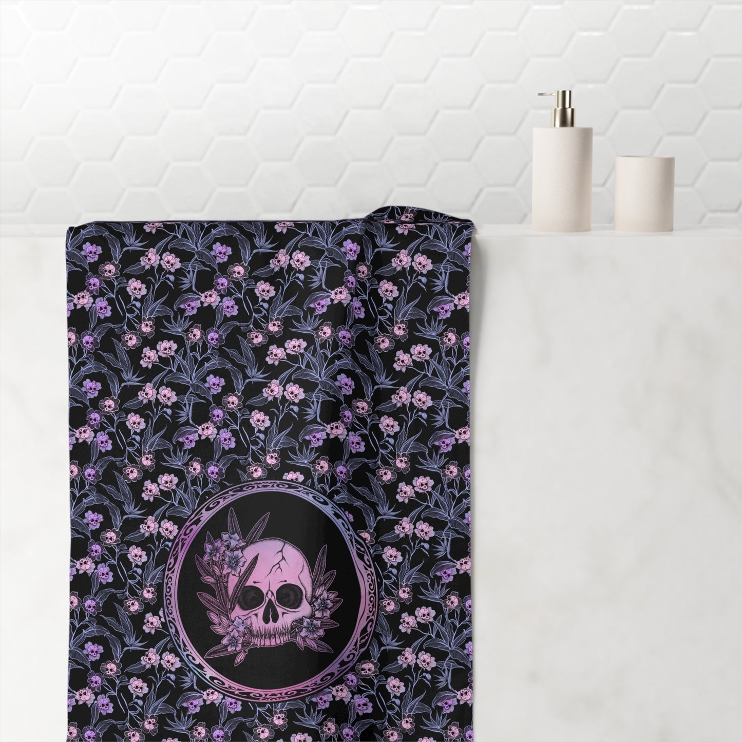 Pastel Goth Floral Bath or Beach Towel - Pink - Red Finch Creations