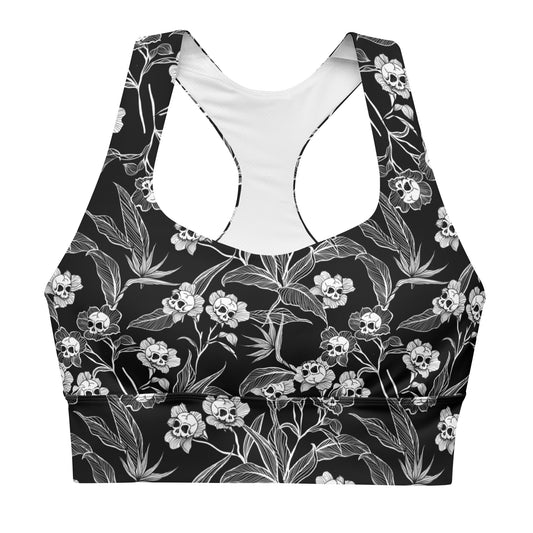 Gothic Floral Full-coverage Bikini Top/Sports Bra - Black + White