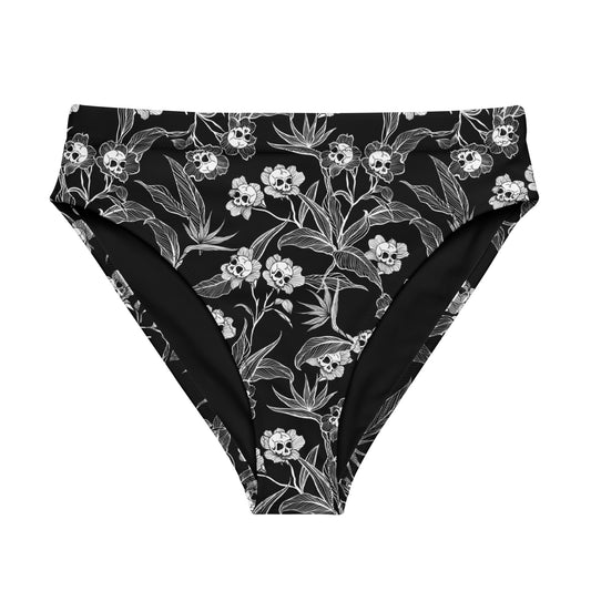 Gothic Floral Recycled high-waisted Bikini Bottom - Black + White