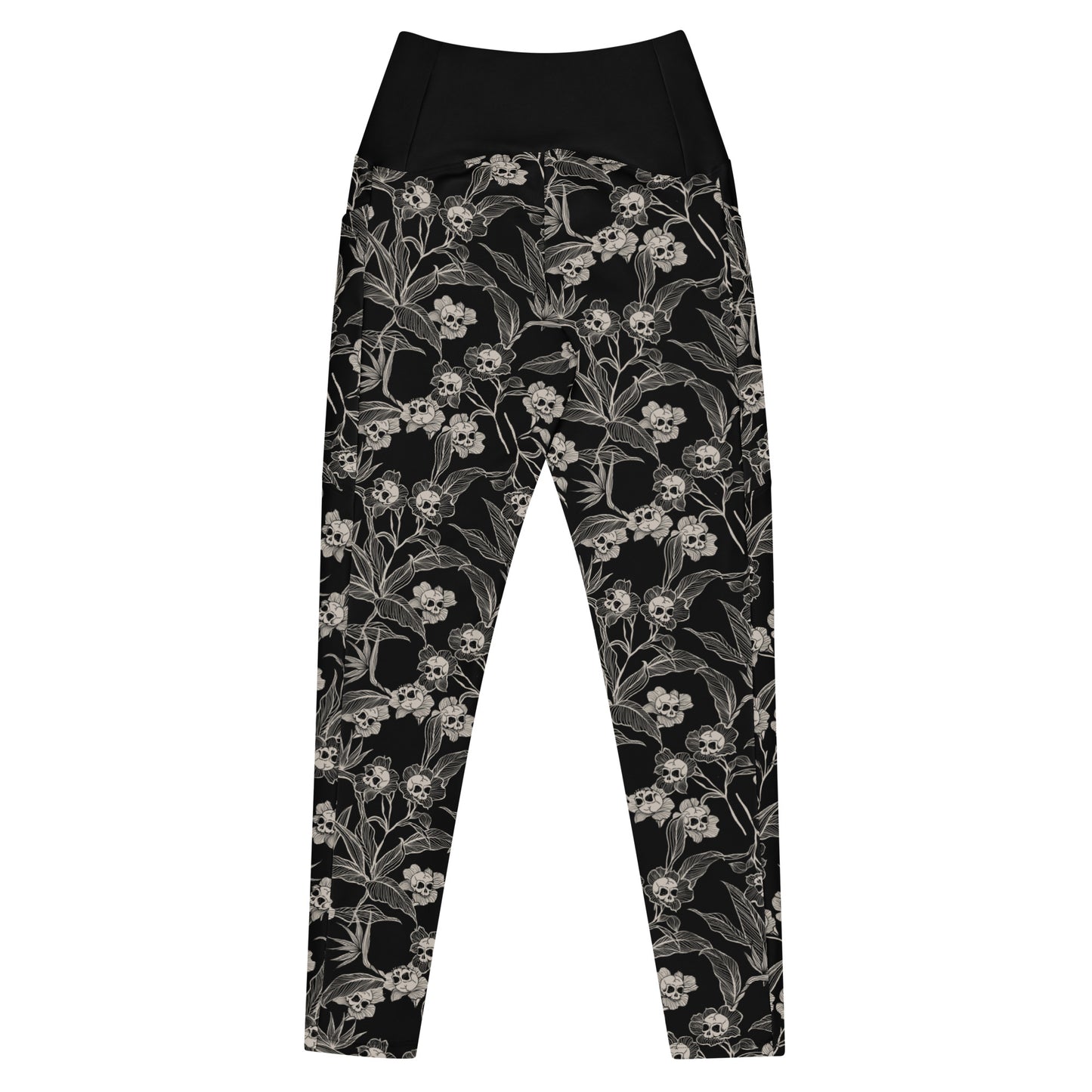 Gothic Floral Skull Flower Leggings w/ Pockets - Red Finch Creations