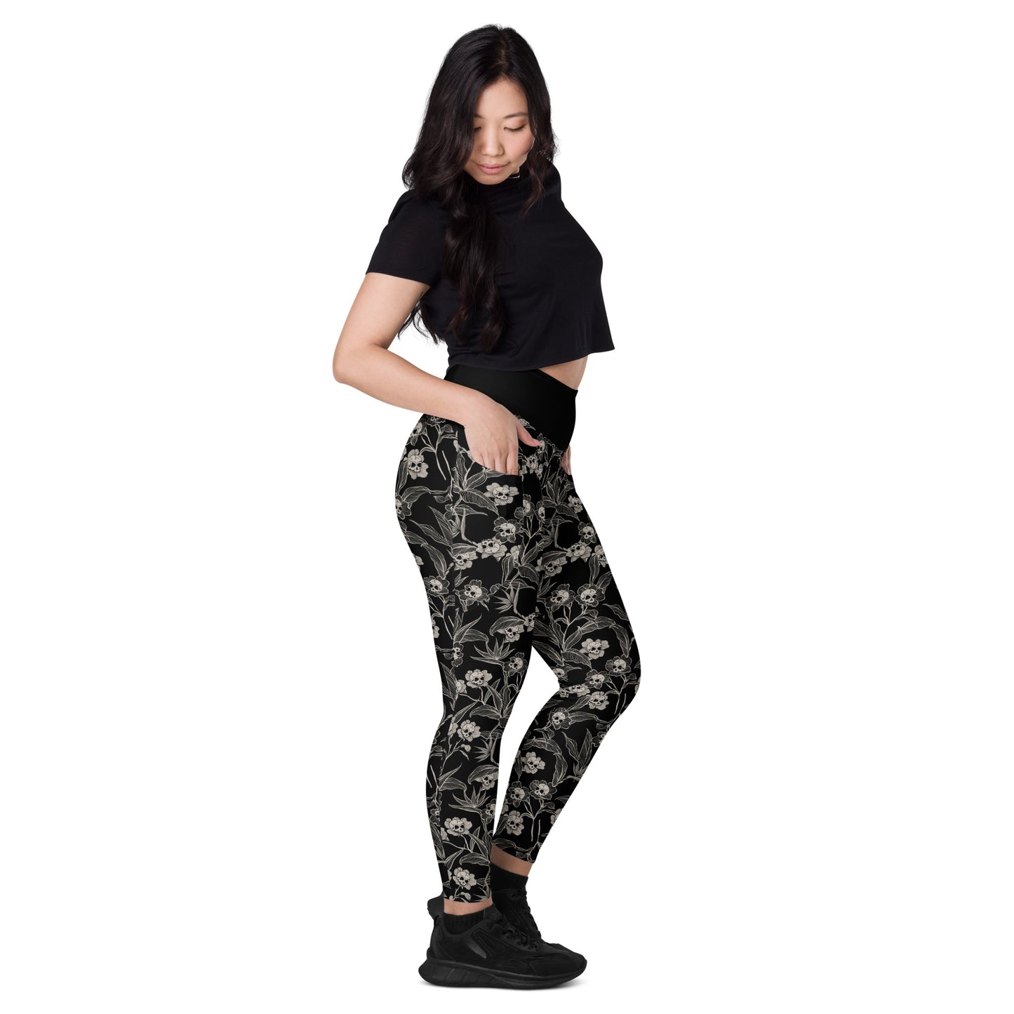 Gothic Floral Skull Flower Leggings w/ Pockets - Red Finch Creations