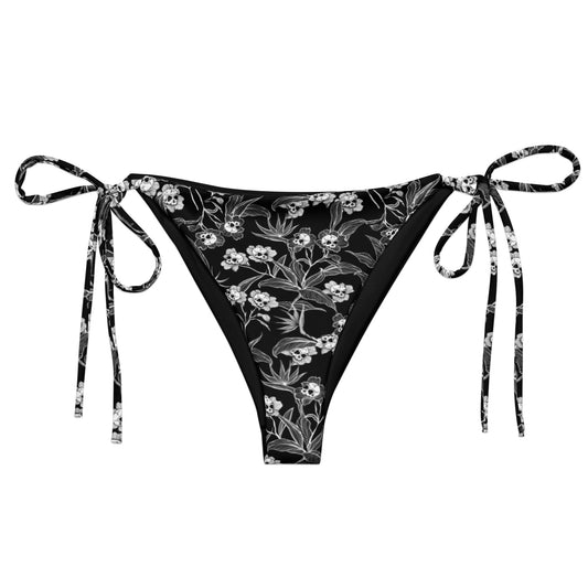 Gothic Floral Recycled String Bikini Bottom - Black + White