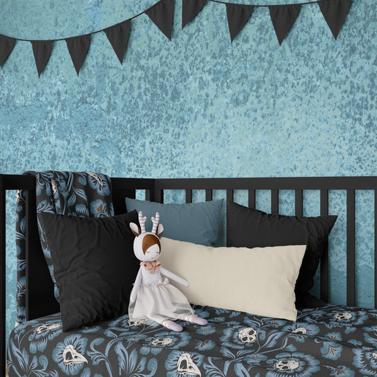 Gothic Victorian Floral Crib Sheet - Blue