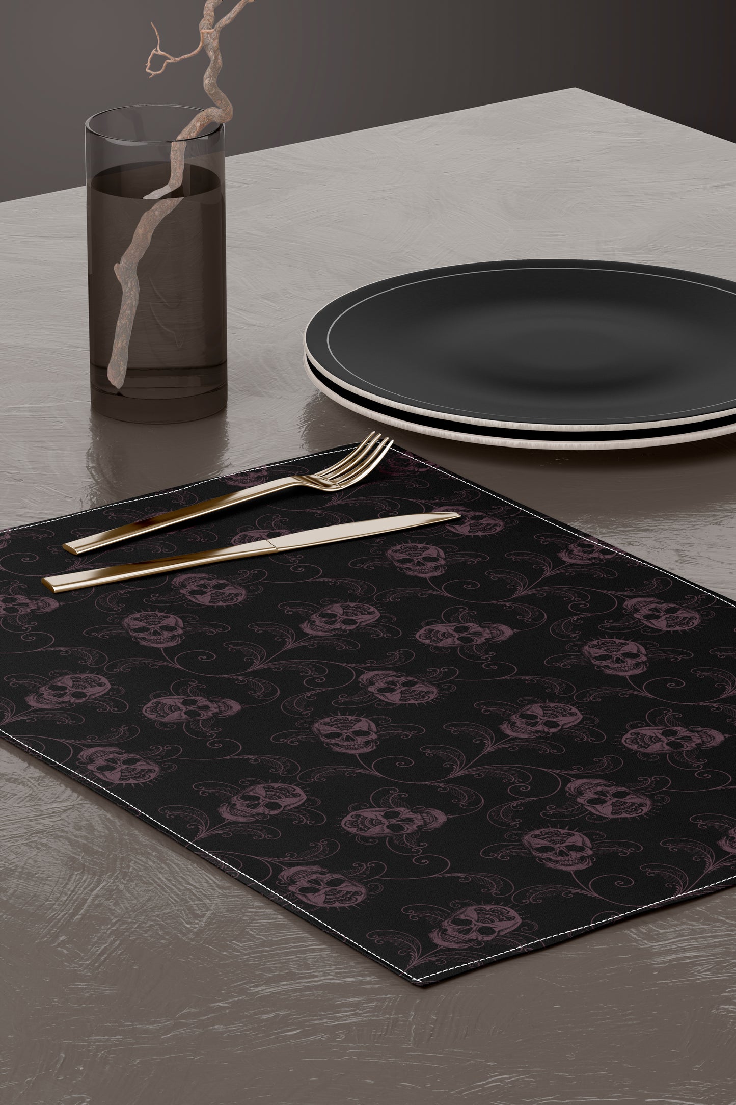 Dark Filigree Skull Placemat Set - 4 Pieces - Red Finch Creations