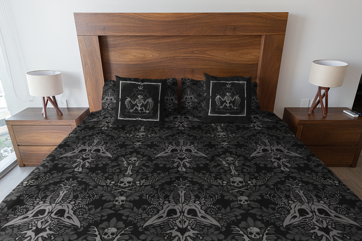 Occult Bat Skeleton Faux Suede Throw Pillow Case - Red Finch Creations