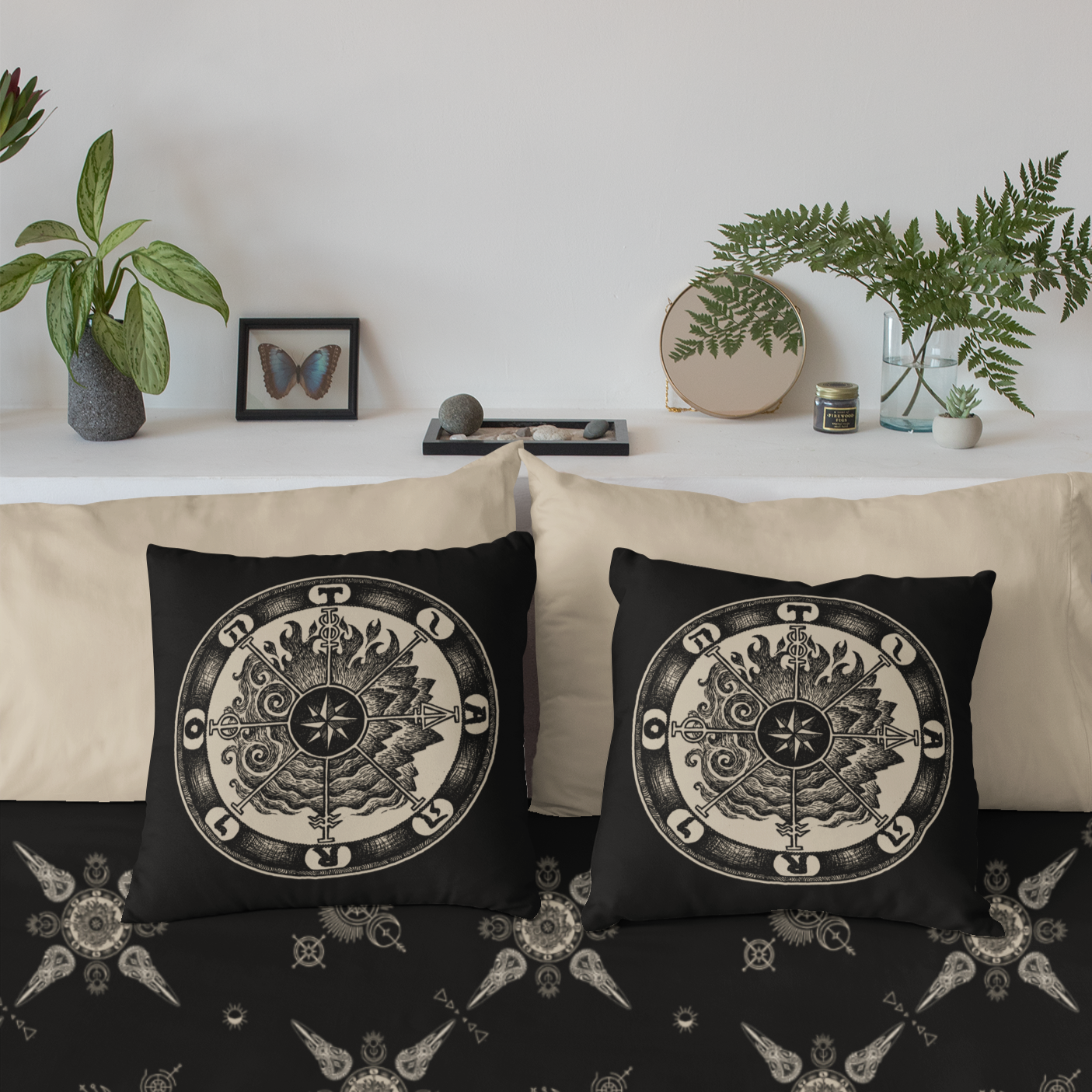 Occult Wheel of Fortune Faux Suede Throw Pillow Case - Red Finch Creations