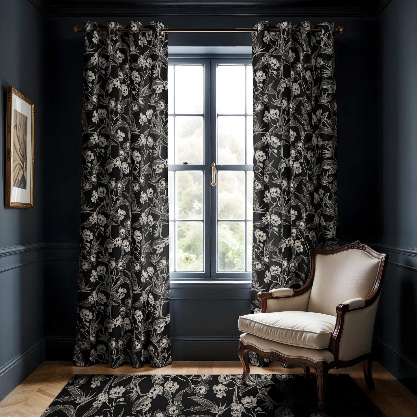 Gothic Floral Blackout Grommet Curtains | 2 Pieces