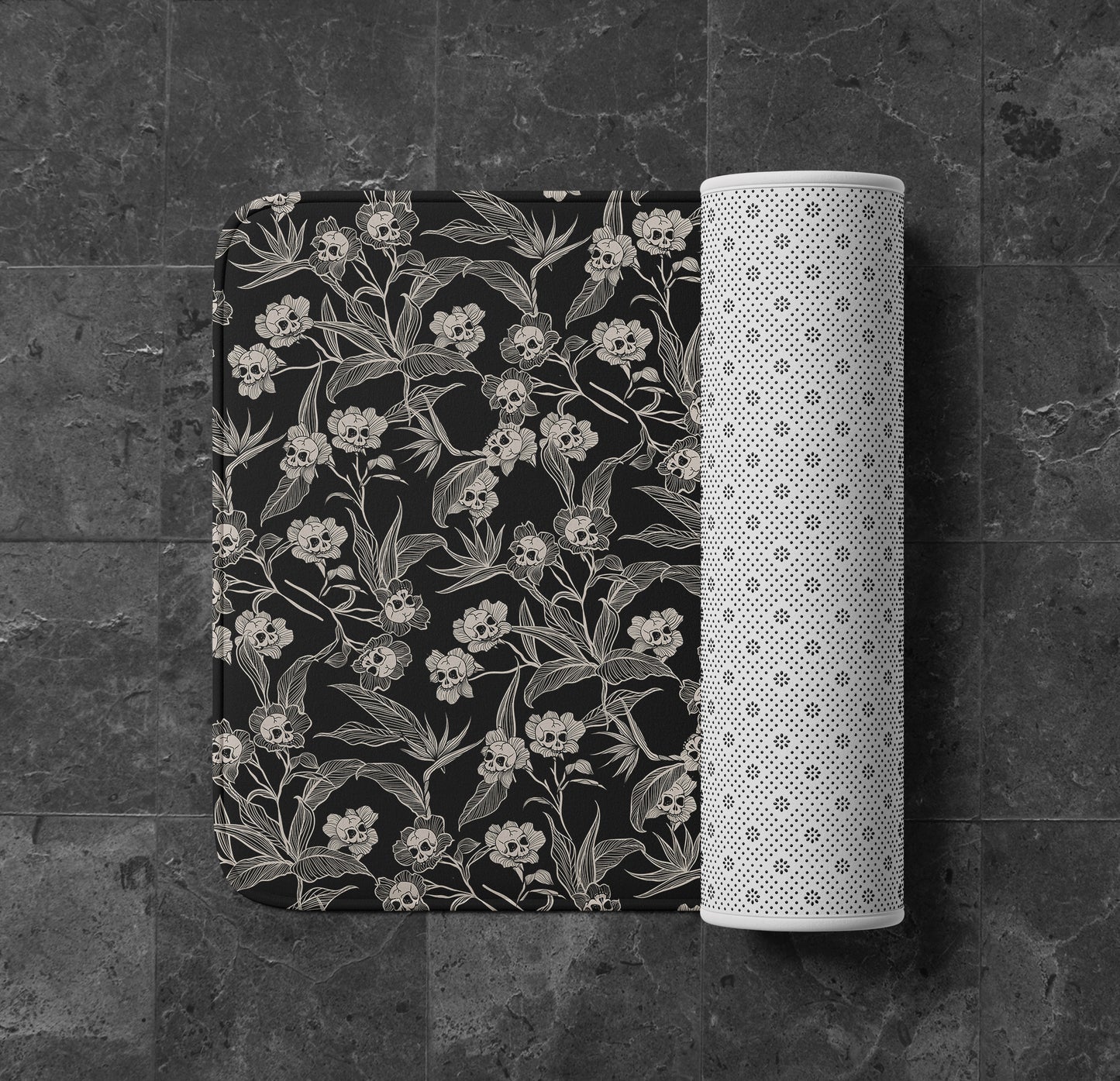Gothic Floral Skull Flower Bath Mat - Red Finch Creations