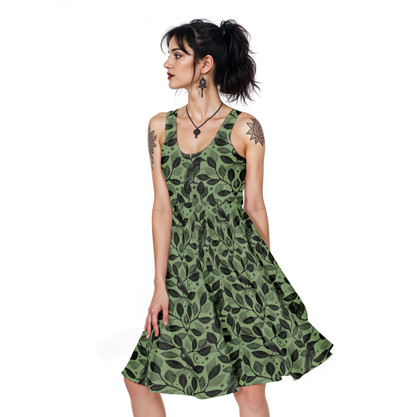 Green Botanical Raven Dress w/ Pockets - XS - 6XL