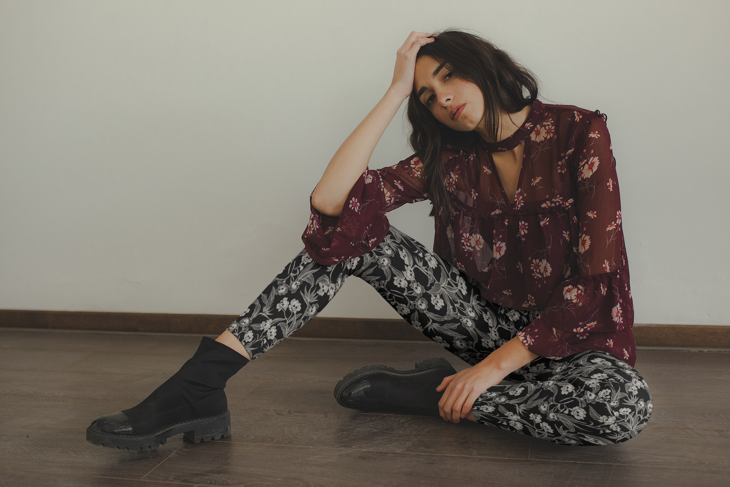 Gothic Floral Skull Flower Leggings w/ Pockets - Red Finch Creations