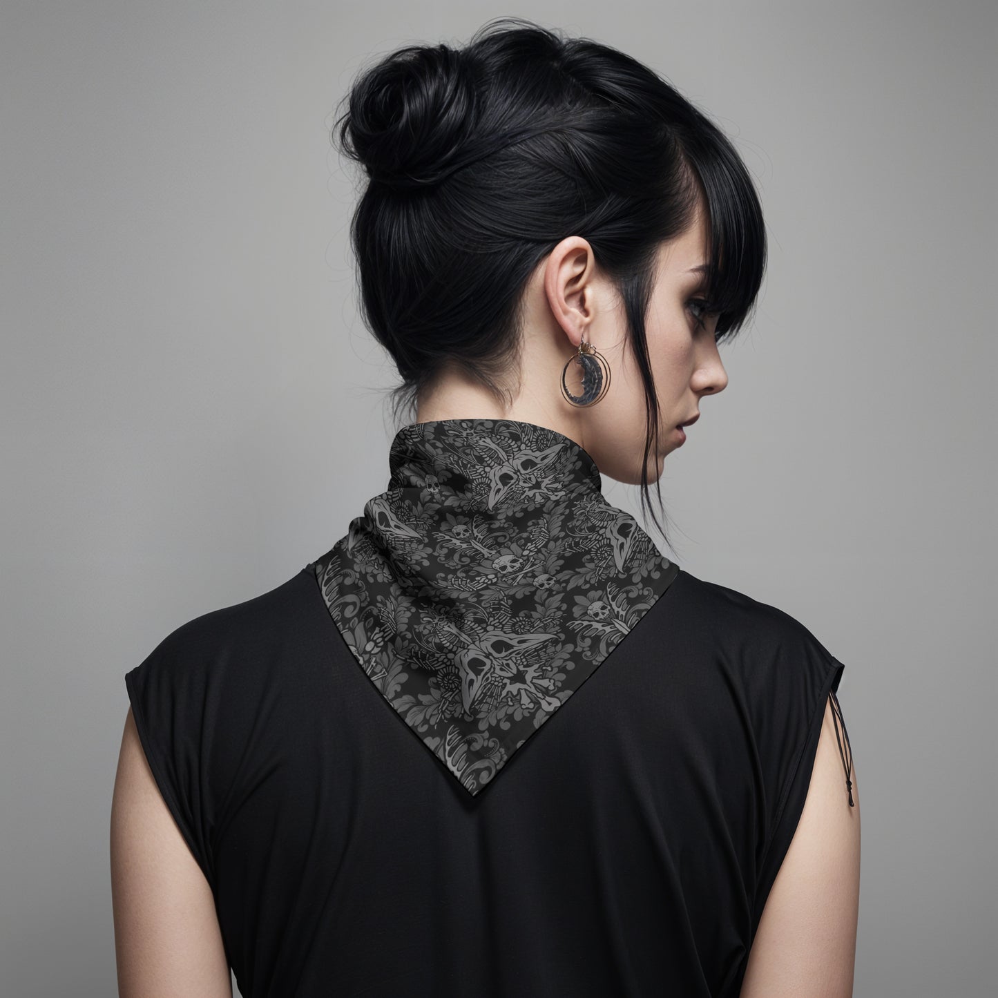 Dark Damask Bones Bandana - Black - Red Finch Creations