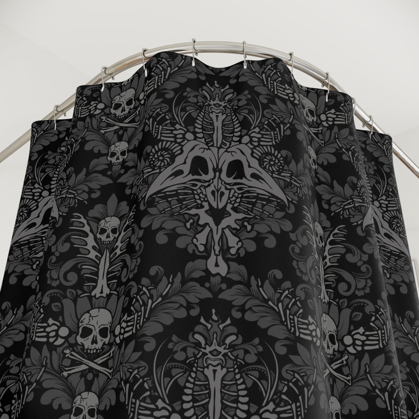 Dark Damask Bones Shower Curtain - Black - Red Finch Creations