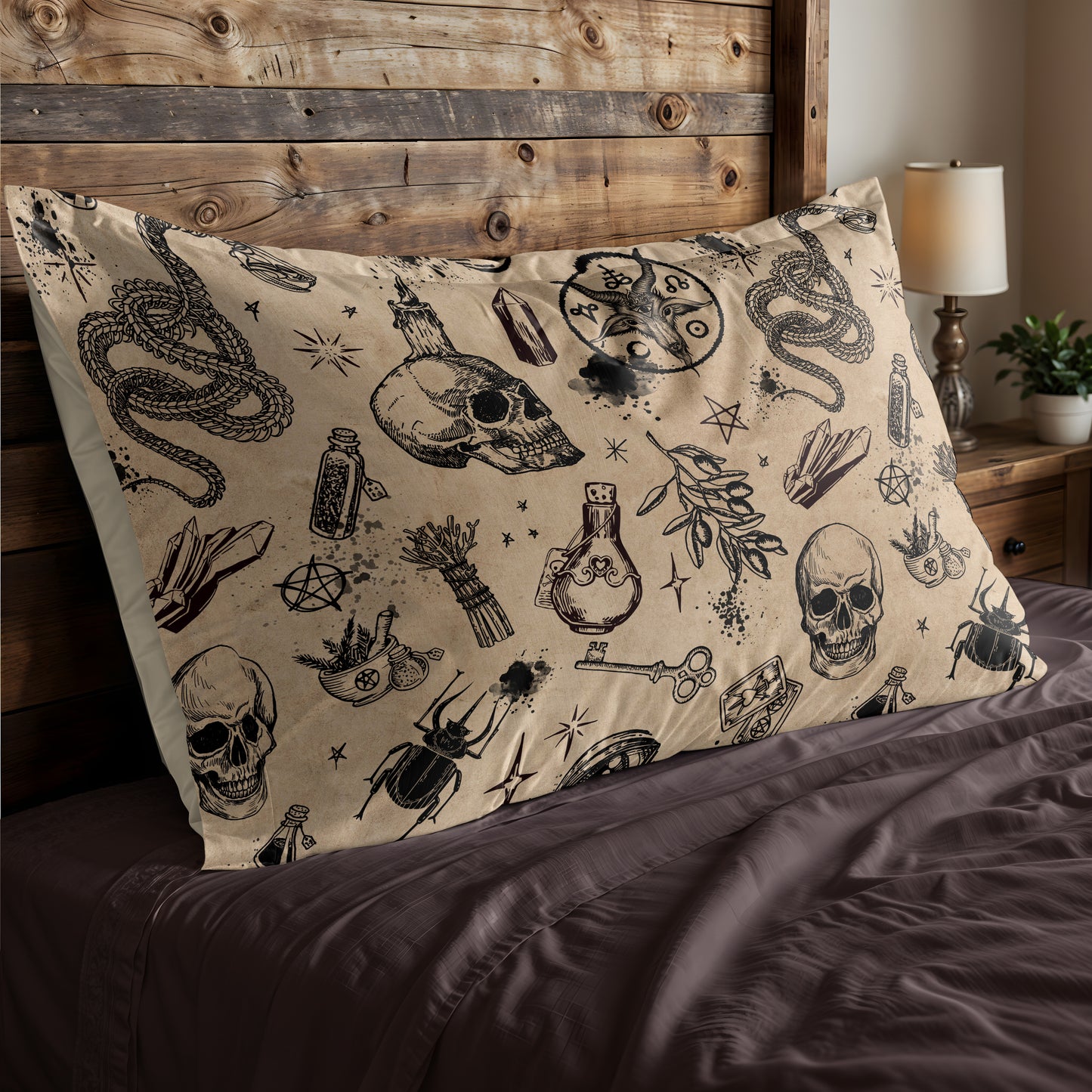 Occult Witchcraft Microfiber Pillow Sham - Beige - Red Finch Creations