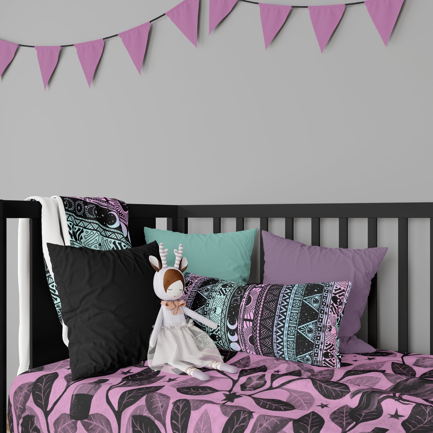 Watercolor Raven Fitted Crib Sheet - Pink - Red Finch Creations